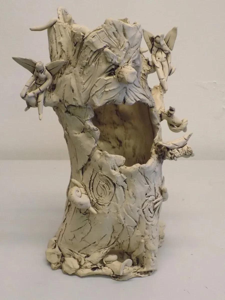 Original Stoneware sculpture of conical tree character by renowned artist Stewart Taylor