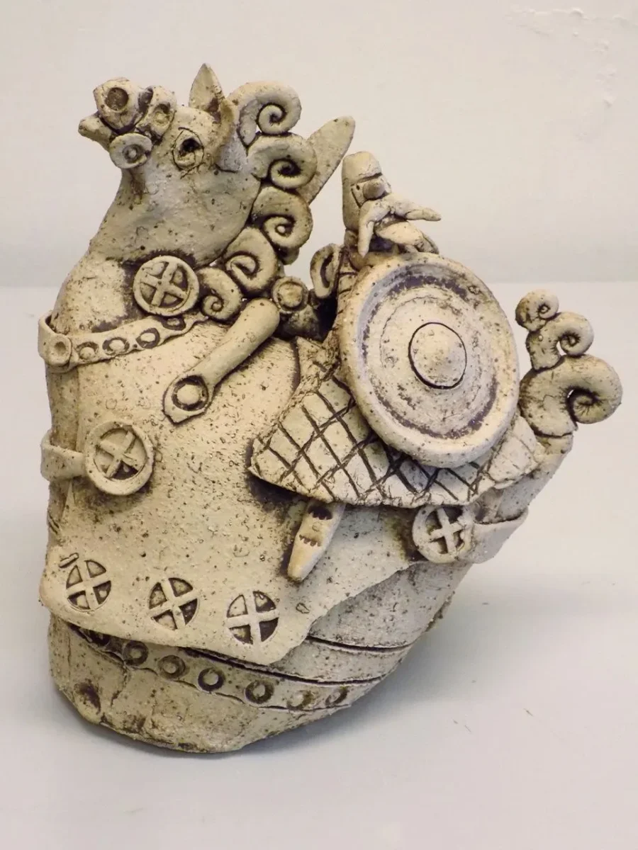 Original Stoneware sculpture of knight on horseback by renowned artist Stewart Taylor