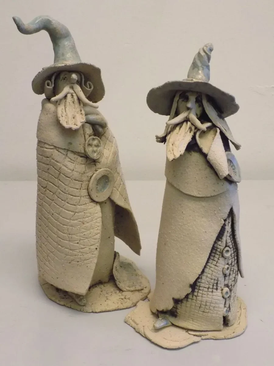 Original Stoneware sculpture of a pair of wizards by renowned artist Stewart Taylor