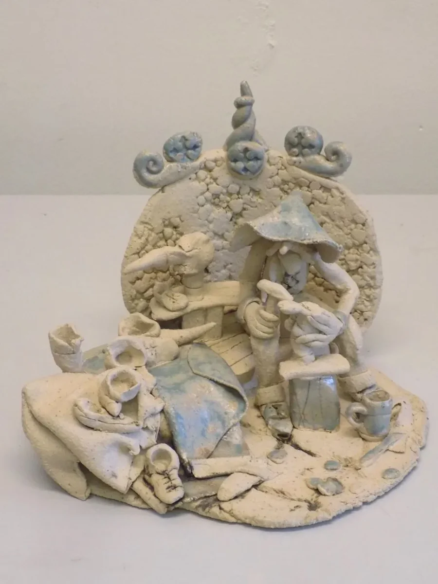 Original Stoneware sculpture of a cobbler at work by renowned artist Stewart Taylor