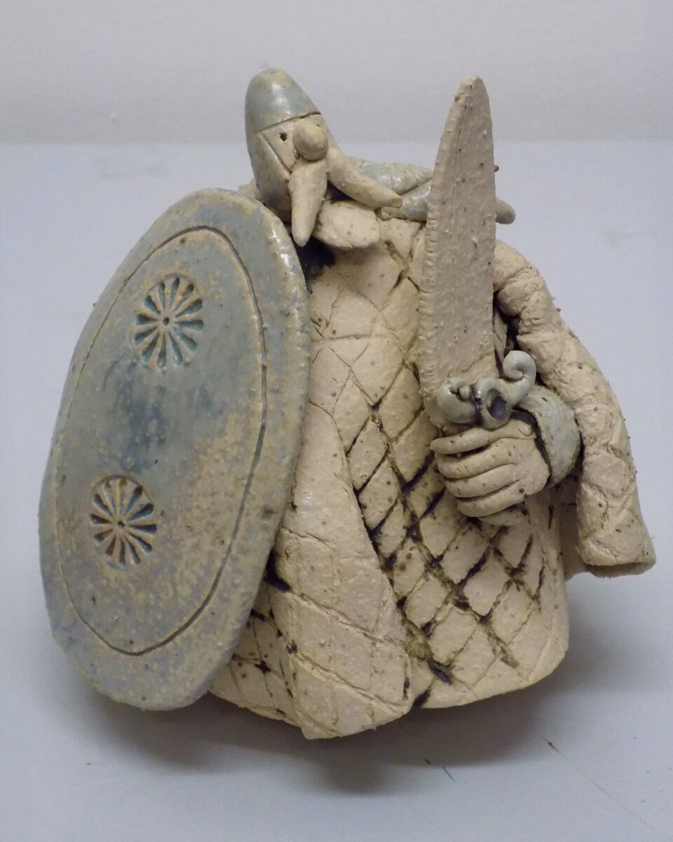 Original Stoneware sculpture of Norman soldier character by renowned artist Stewart Taylor